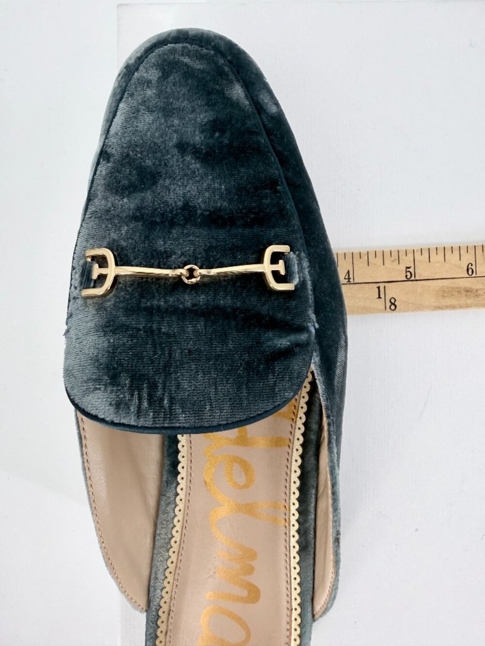 Sam Edelman Linnie Green Velvet Gold Accent Horsebit Mule Loafers 8W - Picture 12 of 15